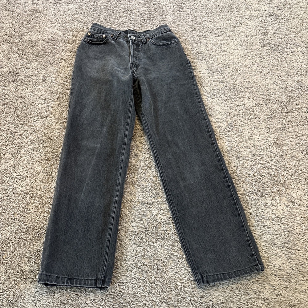 Vintage Levis 544 Jeans Womens Black Button Fly High Rise Made in USA 90s 24x28 - Picture 1 of 8